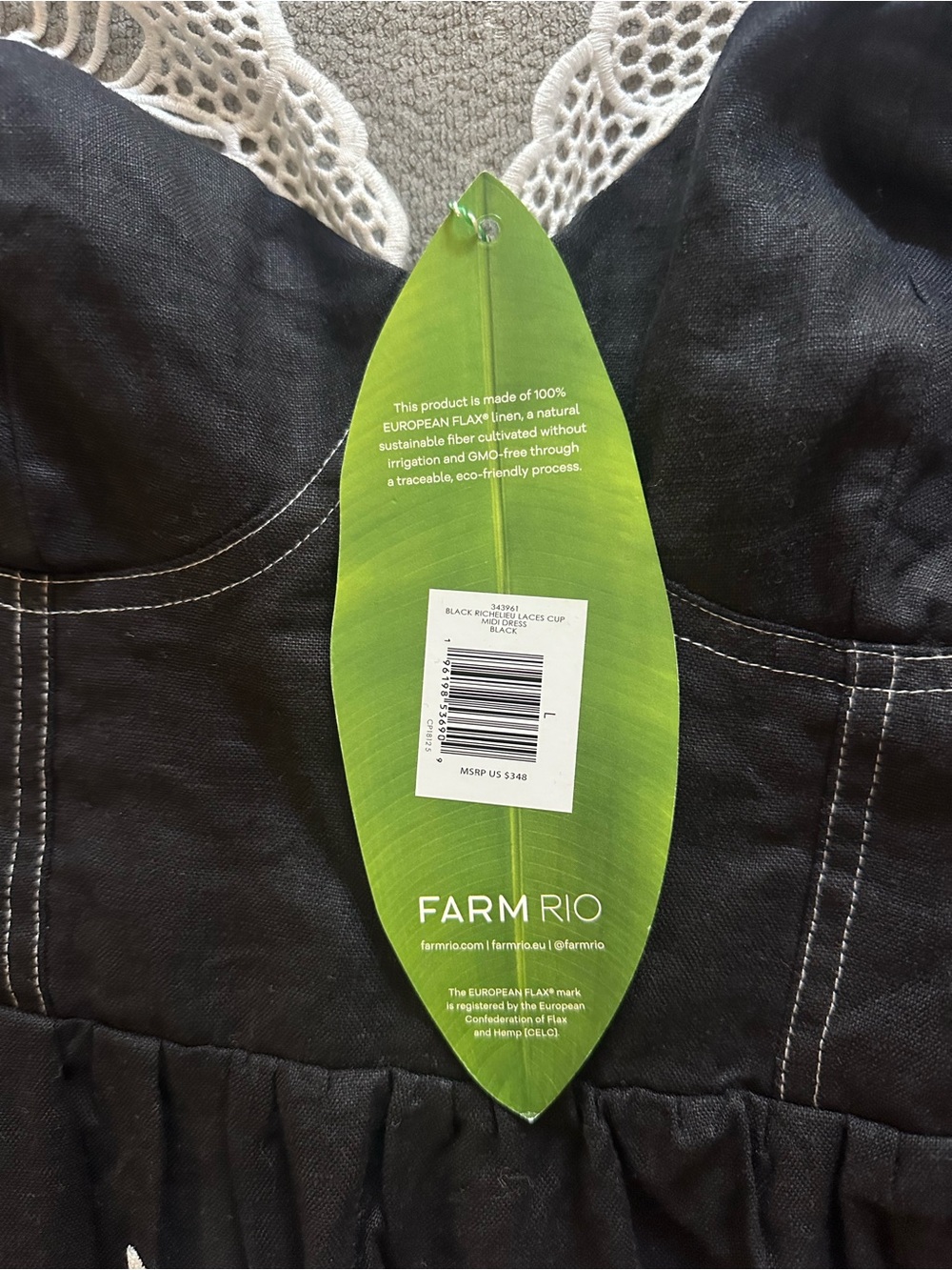 FARM RIO Black Slip Dress with White Embroidered Trim - Picture 3 of 8